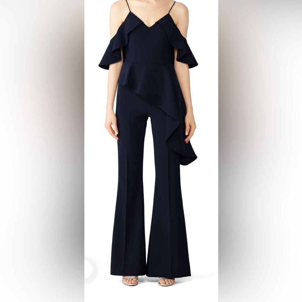 Christian Siriano Navy Cold Shoulder Jumpsuit Size 0